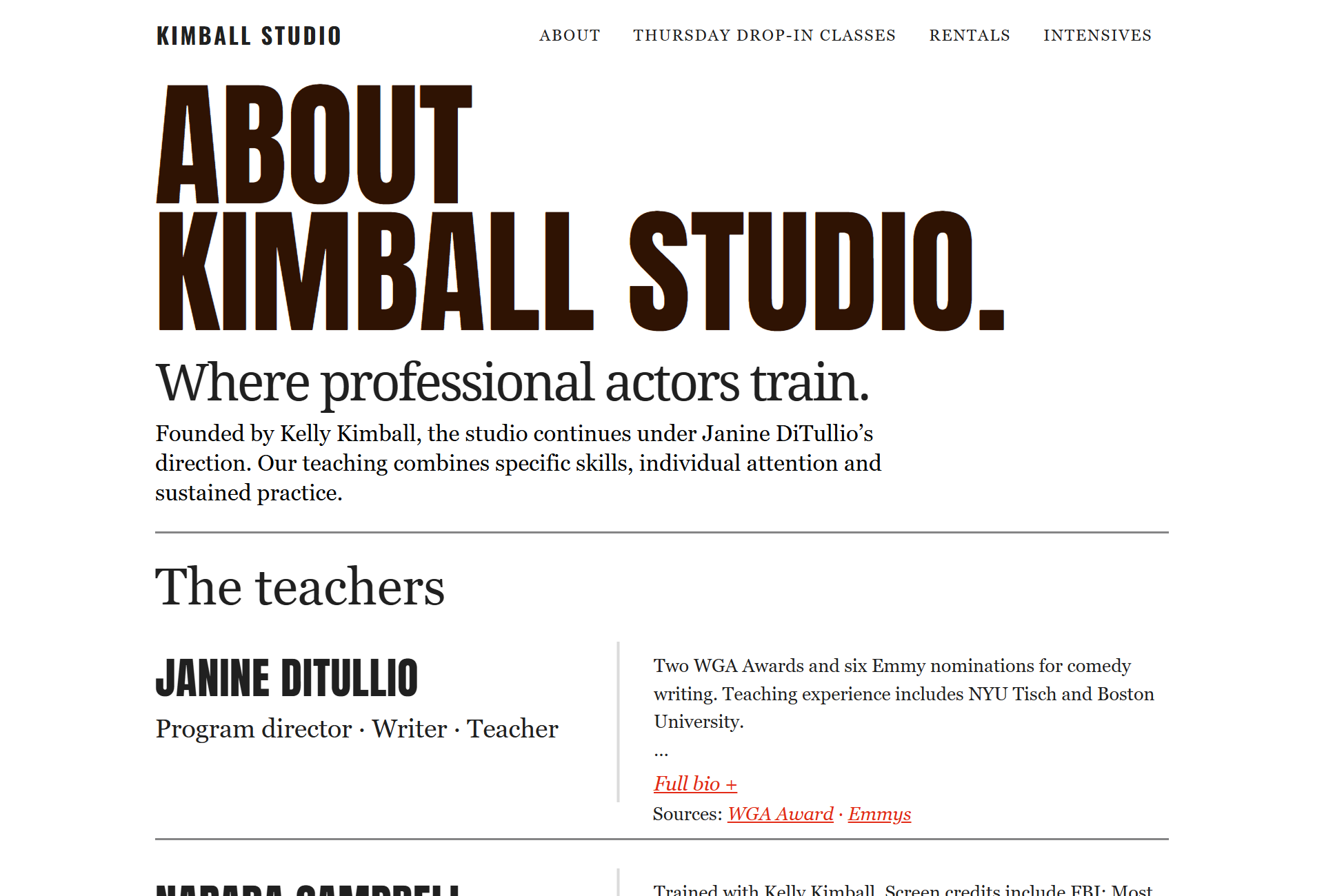 Kimball Studio about page after the redesign