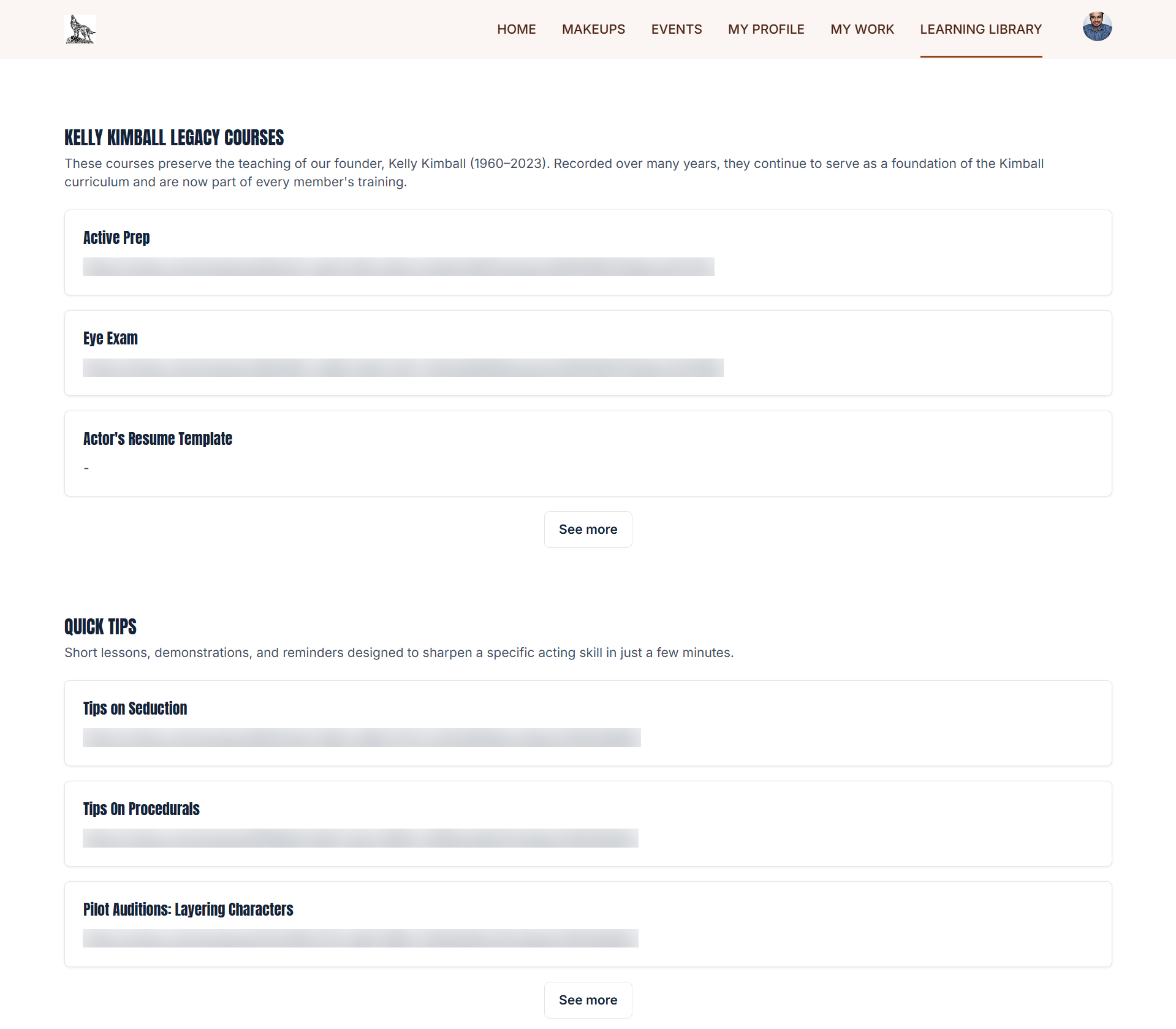 Kimball Studio member portal learning library